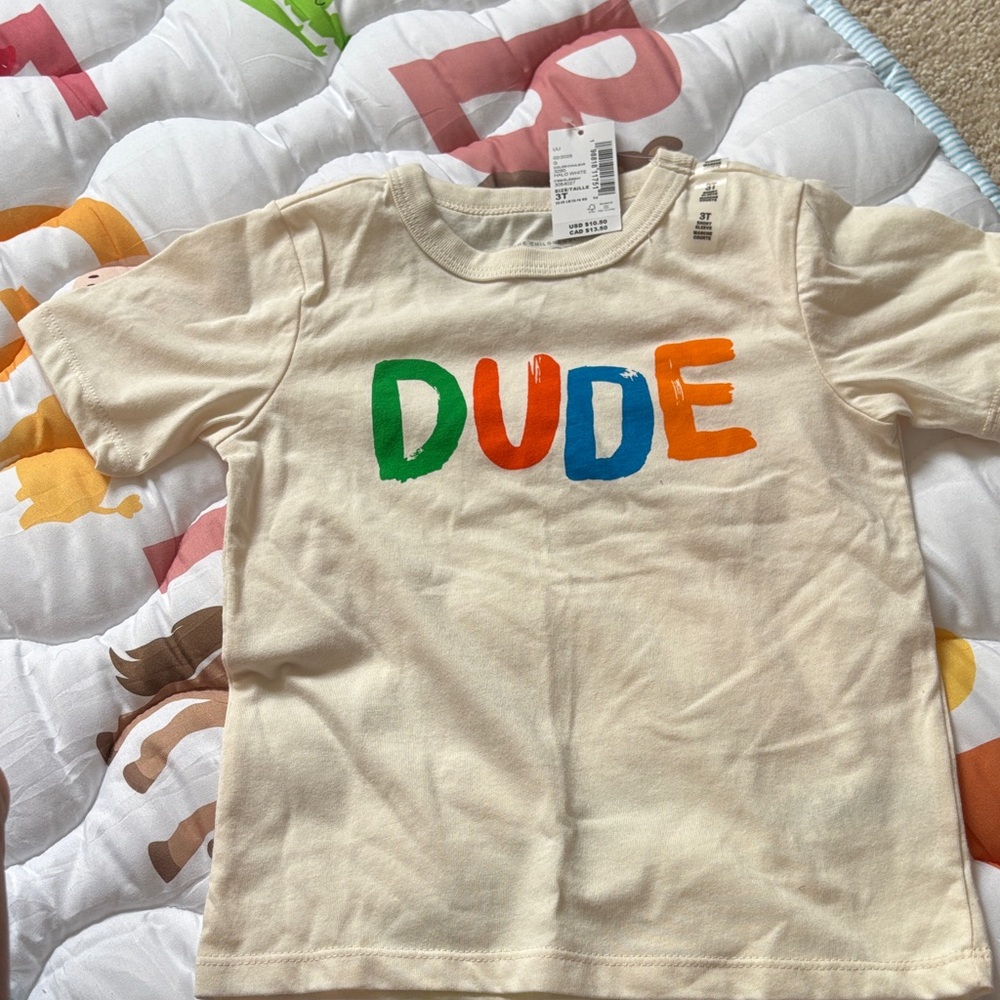 The Children's Place Cream T-Shirt with Colorful 'Dude' Print